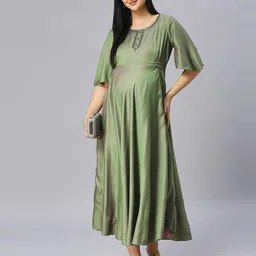 DUMMY SHAPE Flared Sleeves Cotton Maternity Ethnic Dress-image-95
