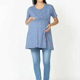 9shines Label Floral Printed Pure Cotton Longline A-Line Maternity Top-image-54