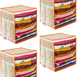 prettykrafts Set of 4 Yellow & Transparent Printed Saree Organizers-40