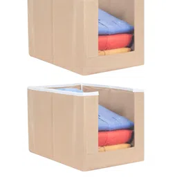 prettykrafts Set Of 2 Beige Solid Shirt Stacker Wardrobe Organizers-5