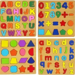 Wooden Puzzles for Toddlers, Alphabet Numbers Shapes 4 Sets for Kids-image-61