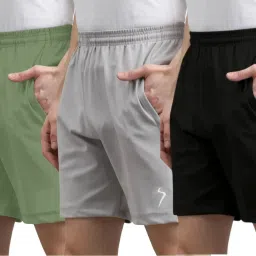 Pack of 3 Solid Men Multicolor Sports Shorts-image-76
