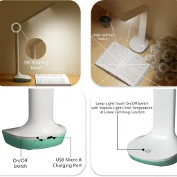 pesca Rechargeable LED Desk Table Lamp 3 Multiple Light Touch Dimmer 12Hrs Reading Study Lamp image 3