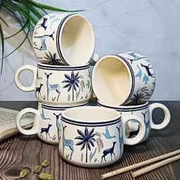 Ceramic Coffee & Tea Cups with Modern Art Work of Alive Deer Print, Set of 6-image-51