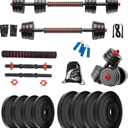 24 kg Weight Plates Exercise Set + 3in1 Convertible Rod, 2 Dumbbells Rods, Accessories Home Gym Combo-35