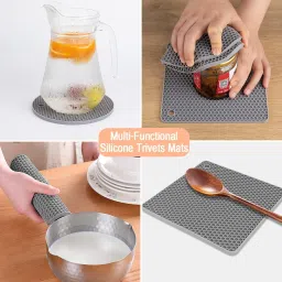 moldberry Multipurpose Square&Round Trivet Mat for Kitchen Hot Plate Stand 4pcs Multicolor Square & Round Shape Trivet mat in Multi-color Trivet image 4
