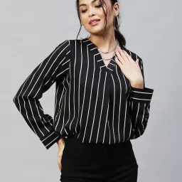 Women Regular Fit Printed Mandarin Collar Casual Shirt-image-3
