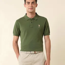 u.s. polo assn. Men Solid Polo Neck Pure Cotton Green T-Shirt-picture-6