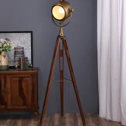 pristine interiors Bronze Metal Shade Tripod Floor Lamp with Brown Base-picture-30