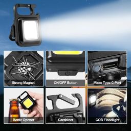 WEFLY LED COB Mini Flashlights Bright USB Rechargeable light with keychain Torch Light Strip image 2