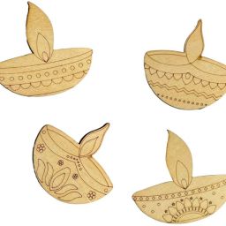 Beige Wooden Diya Set for Diwali Decoration | 4 Unique Designs | 3 Inch Pack of 8-image-5