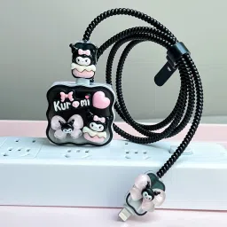 VAPRIF Charger Cover For iPhone 18W-20W Charger | 3D Cute Black Kuromi Design | Spiral Cable Protector-image-97