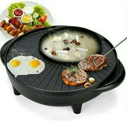 2 in 1 Electric Hotpot Korean Style Non Stick Coating Smokeless Barbecue Grill Grill Pan 24 cm diameter with Lid 2 L capacity-image-83