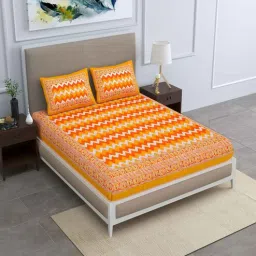 uniqchoice Yellow Abstract 120 TC Cotton Queen Sized Bedsheet with 2 Pillow Cover-picture-34