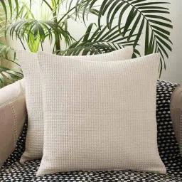 jamio firati Ivory Solid Cotton 18 x 18 Inches Cushion Covers (Set of 2)-picture-24
