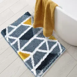Grey Geometric Microfibre 32x20 Inches Super Soft Bath Mat by ROSEATE-picture-22