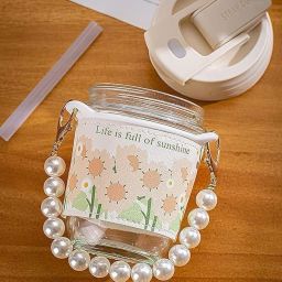 Coffee Sippers with Pearl Chain Belt & Sleeve Glass Coffee Mug-29