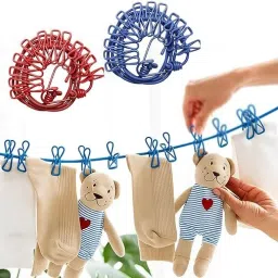 Cloth-Drying Rope with Hooks Elastic Cloth Hanging 12 Clips Plastic Iron Retractable Clothesline-image-80