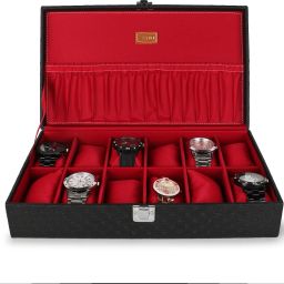 Men's & Women's Watch Box Holder Organizer Case Black color with Cherry Velvet Watch Box-image-27