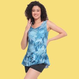 One Piece Digital Floral Printed Stylish Swimsuit for Women With Pad Polka Print Women Swim-dress Blue Swimsuit-image-64