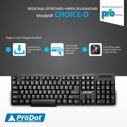 PRODOT Hindi Devanagari (English to HIndi Typing)| with Rupee key | Ergonomic Design Wired USB Standard Multi-device Keyboard Compatible with Desktop, Laptop, Mac image 4