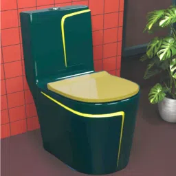 C 9928 Premium Quality Shining Royal Green commode with Yellow Finishing Line & Yellow Seat Cover And Round Flush Button Western Commode-27