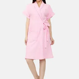 Sand Dune Women Pink Solid Pure Terry Cotton Bath Robe-image-69