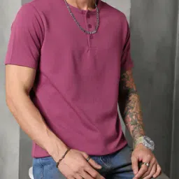 Shein Henley Neck Short Sleeve Textured Tshirt-image-69