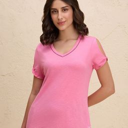 Nykd By Nykaa Summer Essential Textured V Neck Cotton Tee-16