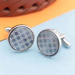 Kavove Blue & Silver-Toned Round Cufflink-picture-2