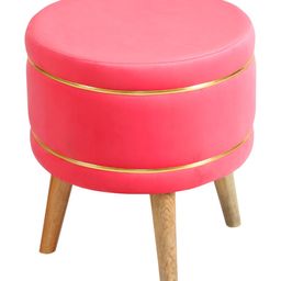 Shadowkart Peach Colored Velvet & Wooden Round Ottoman-image-56