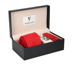 Van Heusen Men Red & Silver Printed Accessory Gift Set-18