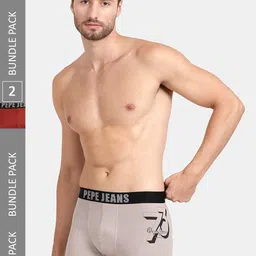 Pepe Jeans Men Pack of 2 Brand Logo Printed Outer Elastic Cotton Trunks-picture-5