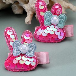 Stoln Girls Set of 2 Embellished Bunny Sequinned Alligator Hair Clips-10