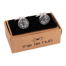 The Tie Hub Rhodium-Plated Printed Round Cufflinks-1