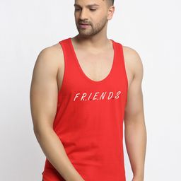 Friskers Men Red & White Printed Pure Cotton Gym Vest-11