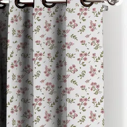 HOUZZCODE Off-White & Pink Set of 2 Room Darkening Window Curtains image 2