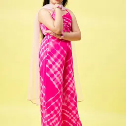 Stylo Bug Girls Pink Dyed Regular Top with Palazzos & With Dupatta image 3
