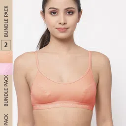College Girl Pack of 2 Non-Padded Cotton Sports Bra CG-SB08-Pch-Pnk-image-59