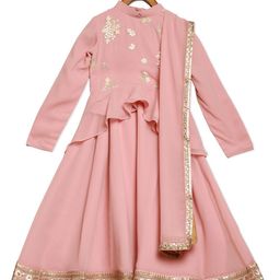 Ethnovog Girls PinkGold-Toned Embellished Sequinned Ready to Wear Lehenga Choli-image-99