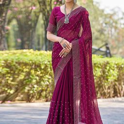 Satrani Embellished Beads and Stones Pure Georgette Chanderi Saree-picture-40