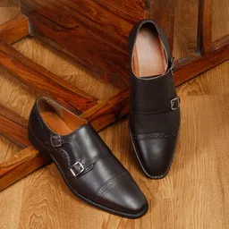 LOUIS STITCH Men Perforated Premium Leather Formal Double Monk Shoes-picture-0