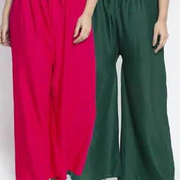 Jinfo Women Pink & Green Set Of 2 Solid Flared Fit Palazzo-picture-19