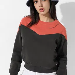 Campus Sutra Pink Colourblocked Sweatshirt-image-45