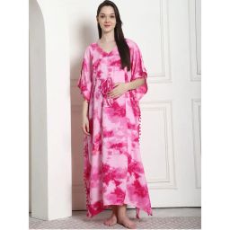Secret Wish Tie & Dye Print Pink Rayon Maternity Kaftan-picture-47
