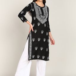 VAHSON Ethnic Motifs Embroidered Chikankari Kurta-picture-58