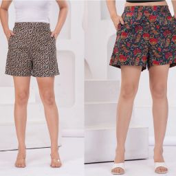 Pack of 2 Printed Women Dark Blue, Brown Regular Shorts-image-41
