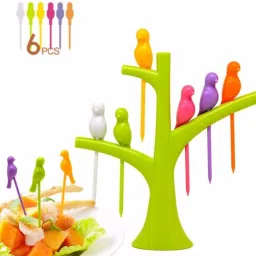 Amazm Bird Fork 1 Tree Branches 6 Forks Party Snack Dessert Cake Fruit Toothpick Disposable Plastic Fruit Fork, Salad Fork, Serving Fork-11