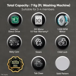 lg 7 kg 5 Star with Steam, Inverter Direct Drive Technology, 6 Motion Direct Drive, Touch Panel and 1200 RPM Fully Automatic Front Load with In-built Heater White image 4