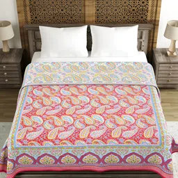 Sangria Red & White Printed Cotton Blankets Quilts and Dohars-9